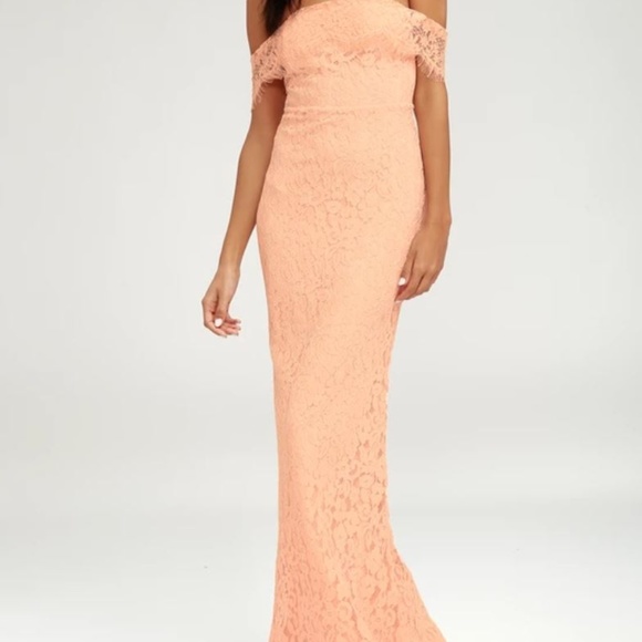 Lulus Dresses & Skirts - NWT Lulus BLUSH PINK LACE OFF-THE-SHOULDER MAXI